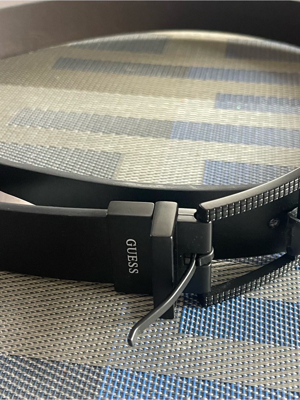 GUESS Matte Synthetic Leather Black Men's Logo Buckle Belt Size M 34-36 NWT